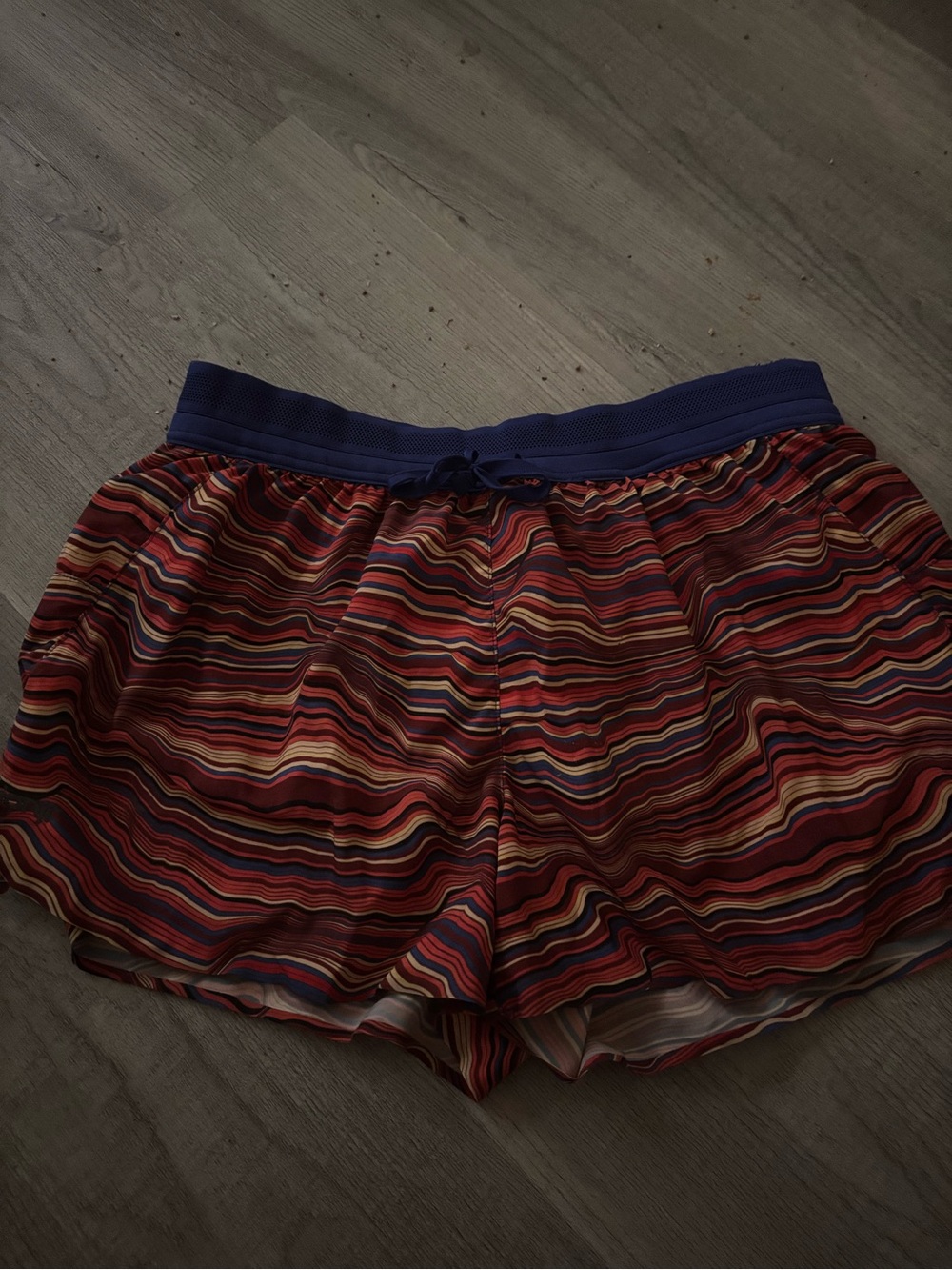 Janji Multicolor Striped Athletic Shorts with Blue Waistband